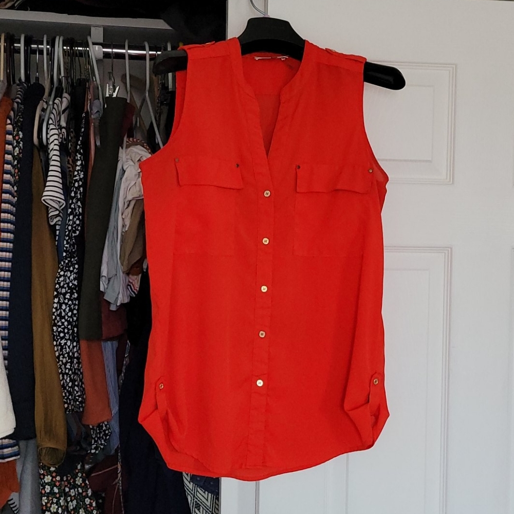 Calvin Klein bright red blouse.